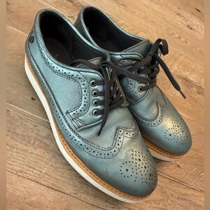Fabian Arena wingtip platform sneakers metallic aqua blue 9